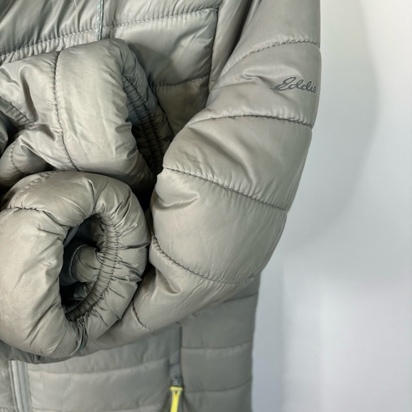 Eddie Bauer Women's Puffer Medium Gray Jacket Coat Hooded Full-Zip Pockets Long - Picture 10 of 11